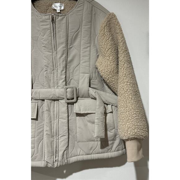 Line + Dot Milan Padded Sherpa Jacket Neutral/Cream Medium NWT Urban Outfitters - Picture 5 of 16